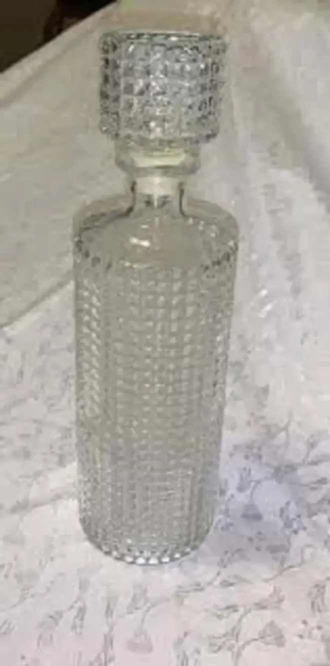 Vintage Mid-Century Modern Diamond Point Pressed Glass Liquor Decanter with Stop